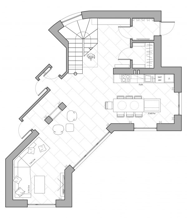Тёплый серый дизайн интерьера дома в Колодищах